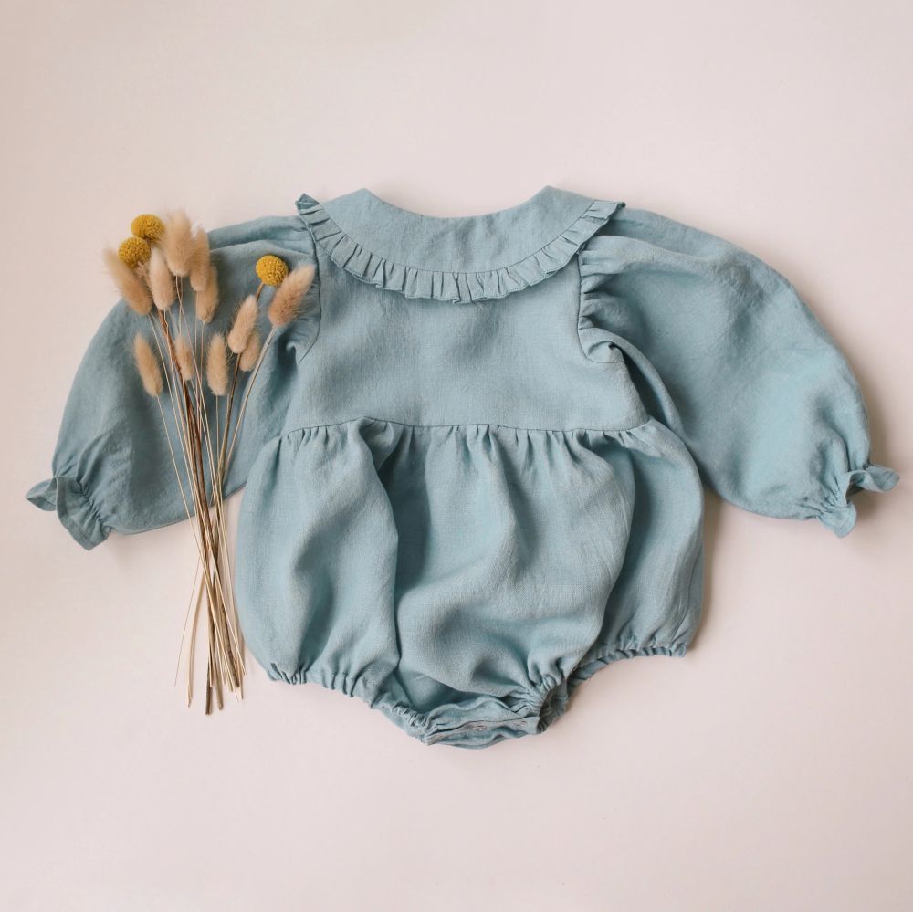 Cotton And Linen Romper Hat Baby Lace Collar Onesie