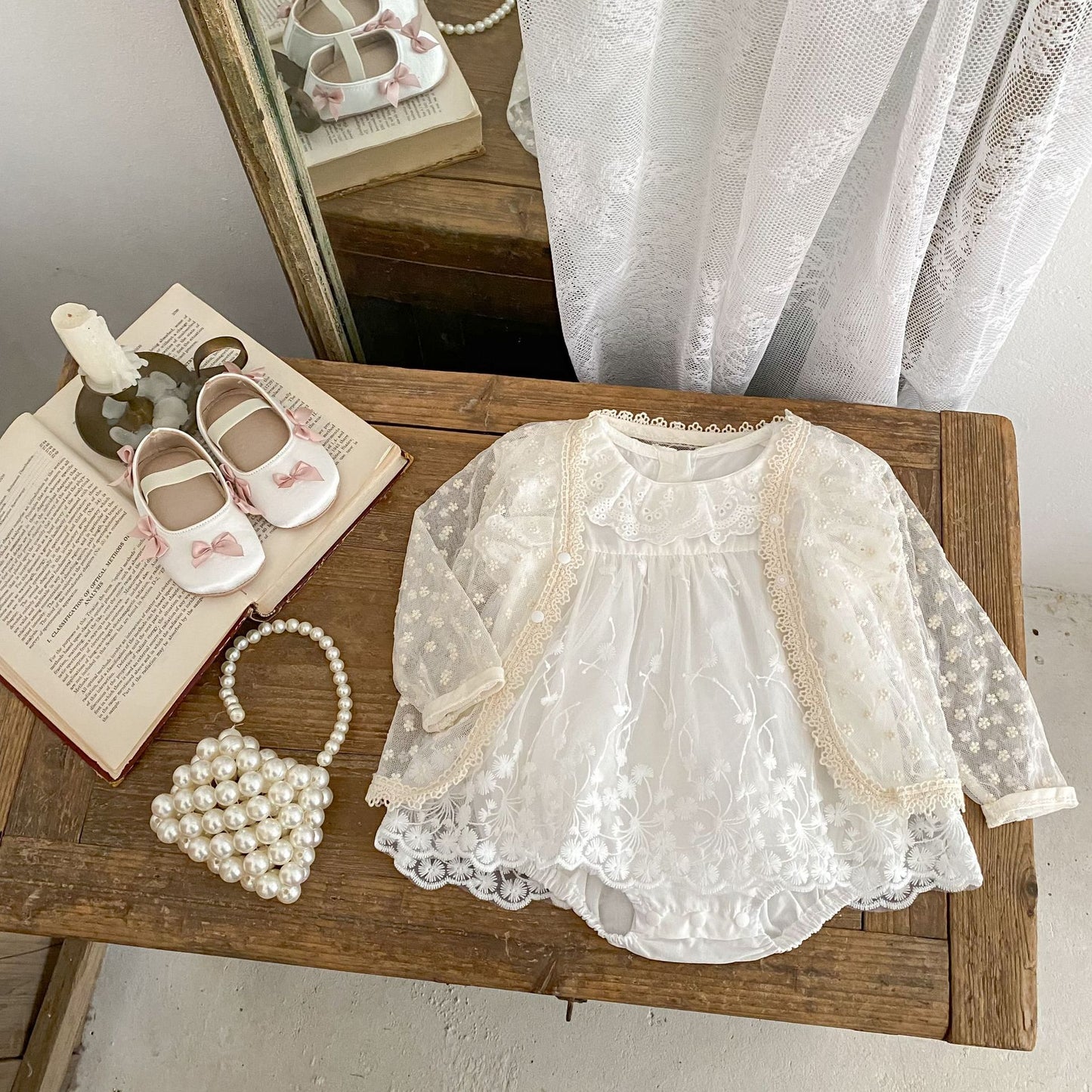 Flounced Sleeve Triangle Trendy Mesh Lace Lacework Round-neck Jumpsuit