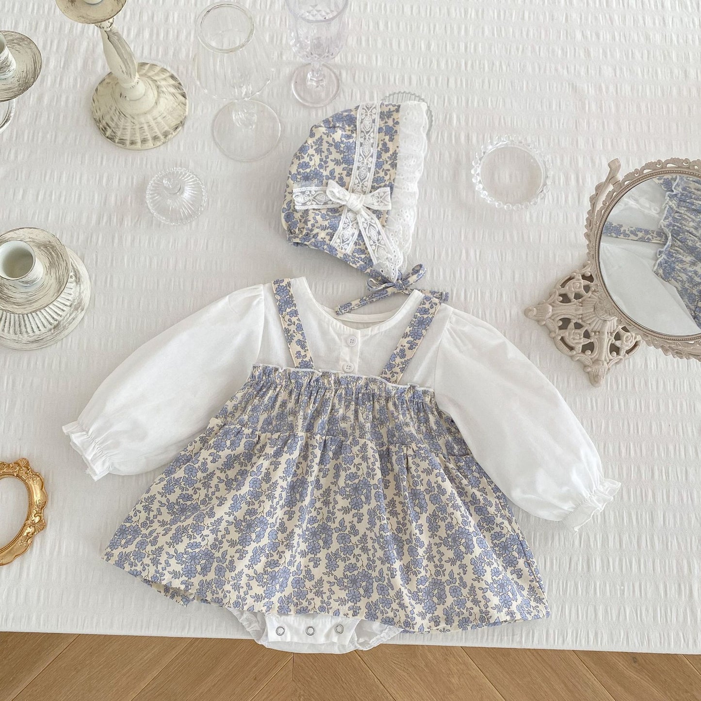 One Month Old Baby Little Floral Princess Fake Two Triangle Rompers