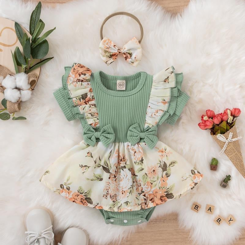 Summer Sunken Stripe Rompers Jumpsuit Baby's Gown