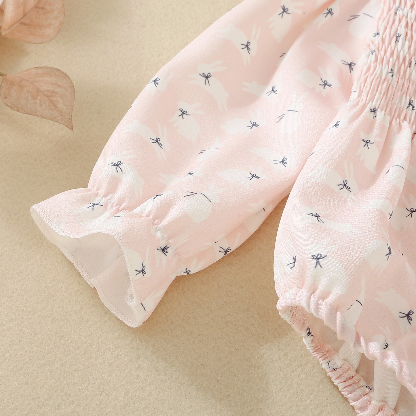 Infant Smocking Printed Long Sleeve Romper