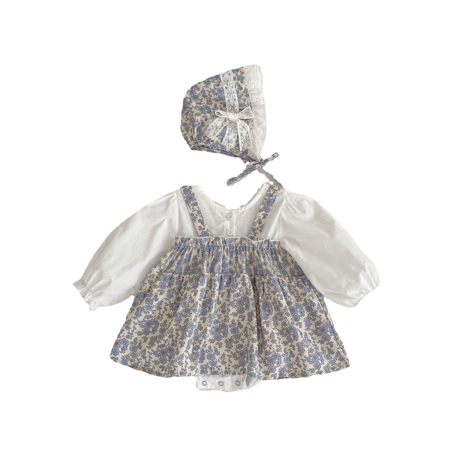 One Month Old Baby Little Floral Princess Fake Two Triangle Rompers