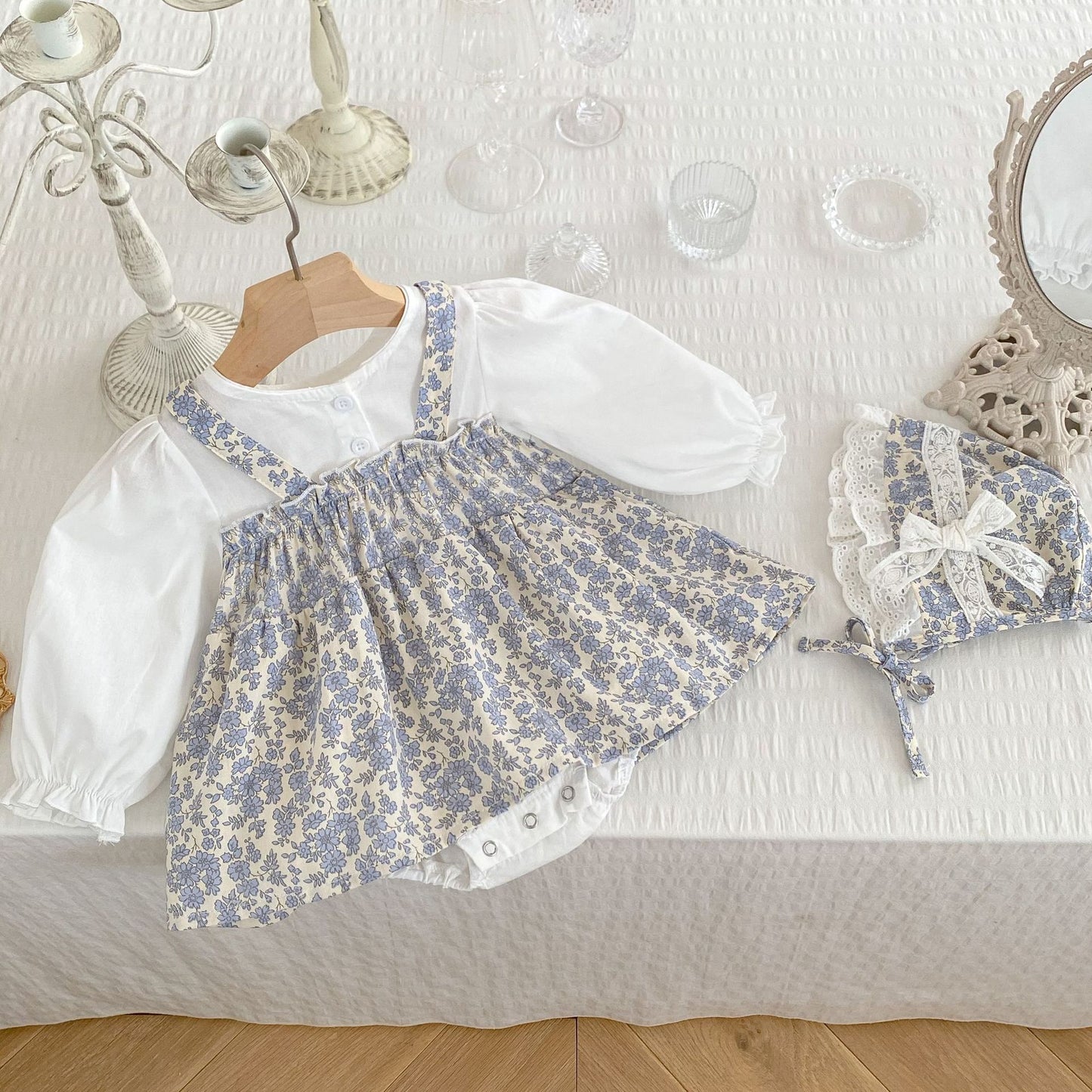 One Month Old Baby Little Floral Princess Fake Two Triangle Rompers