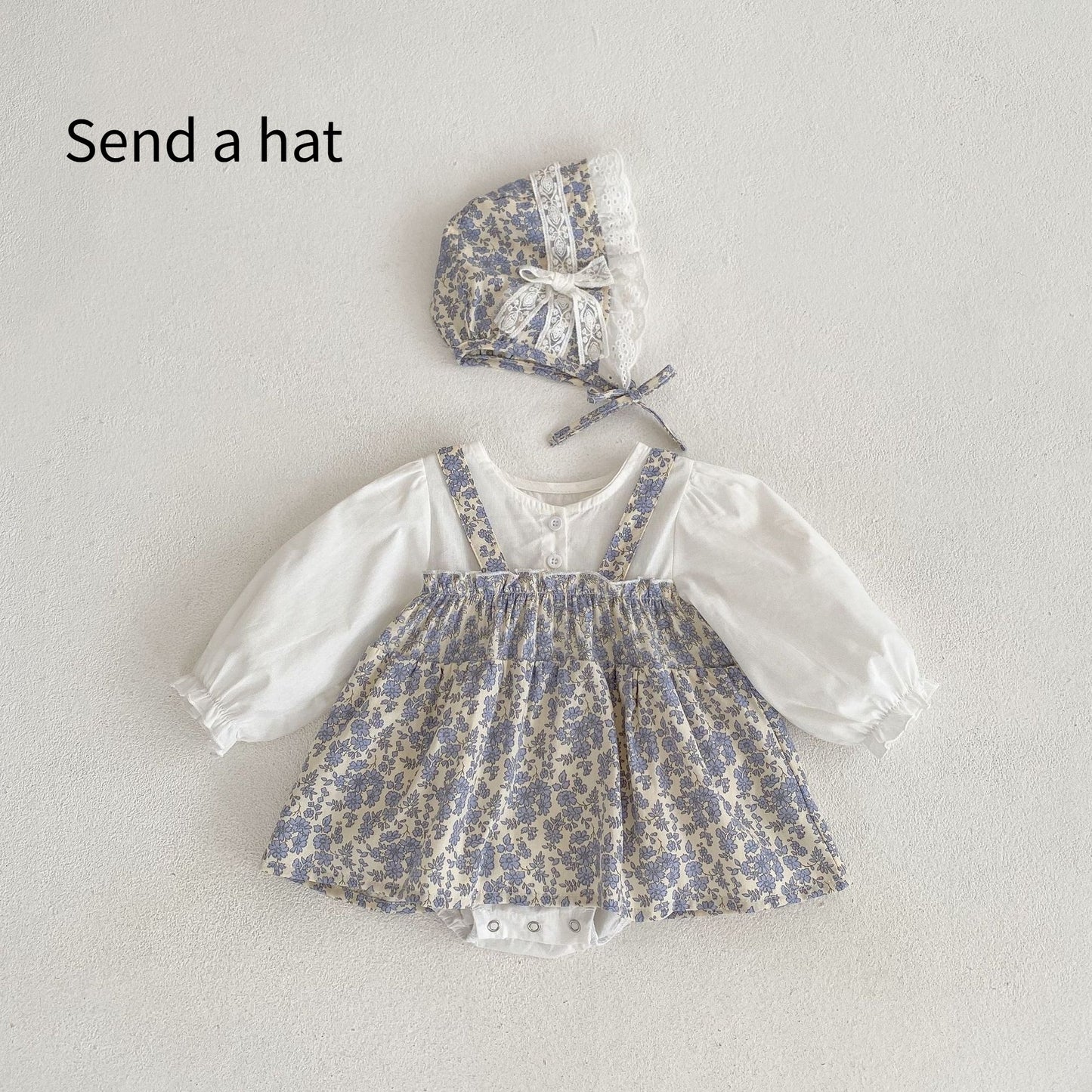 One Month Old Baby Little Floral Princess Fake Two Triangle Rompers