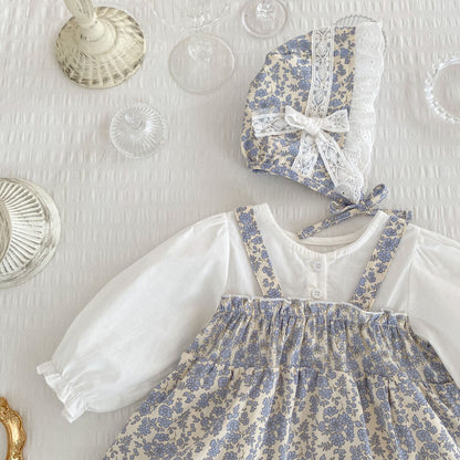 One Month Old Baby Little Floral Princess Fake Two Triangle Rompers