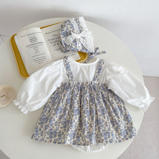 One Month Old Baby Little Floral Princess Fake Two Triangle Rompers