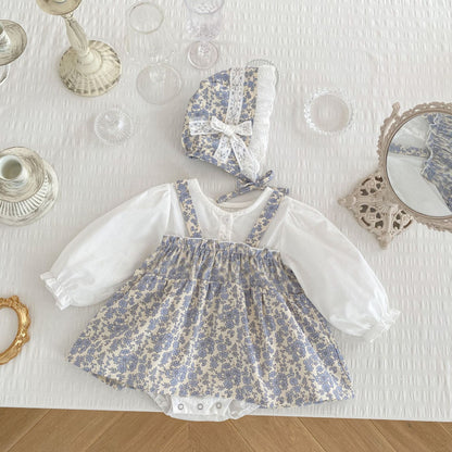 One Month Old Baby Little Floral Princess Fake Two Triangle Rompers