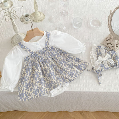 One Month Old Baby Little Floral Princess Fake Two Triangle Rompers