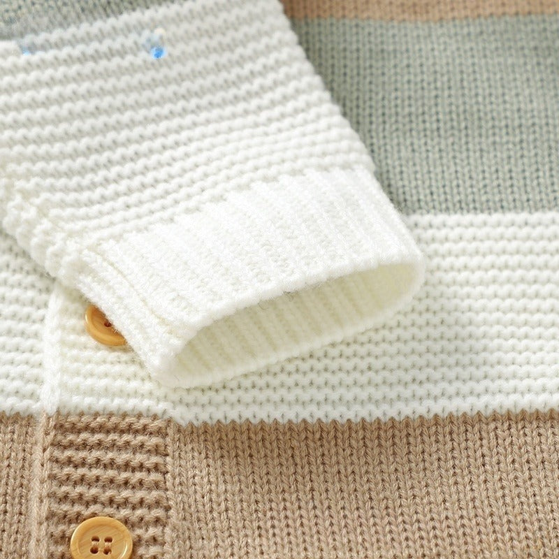 Knitted Striped One-piece Rompers Jumpsuit Male And Female Baby Single-breasted Jumpsuit