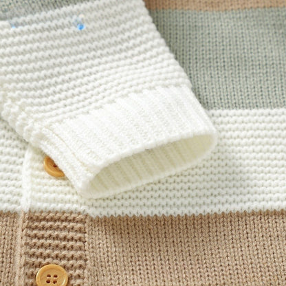 Knitted Striped One-piece Rompers Jumpsuit Male And Female Baby Single-breasted Jumpsuit