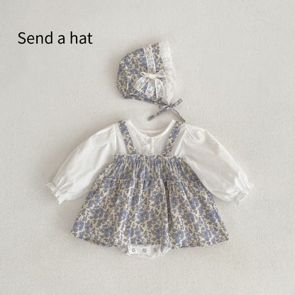 One Month Old Baby Little Floral Princess Fake Two Triangle Rompers